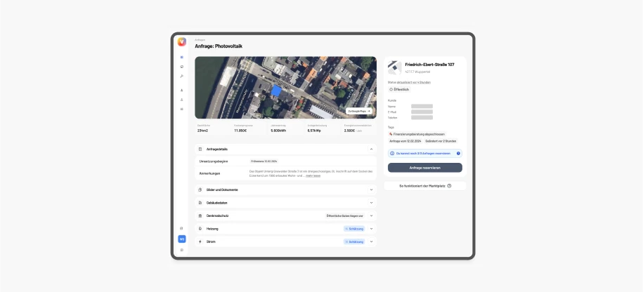 Anfragenseite von viadukt als Tabletscreen