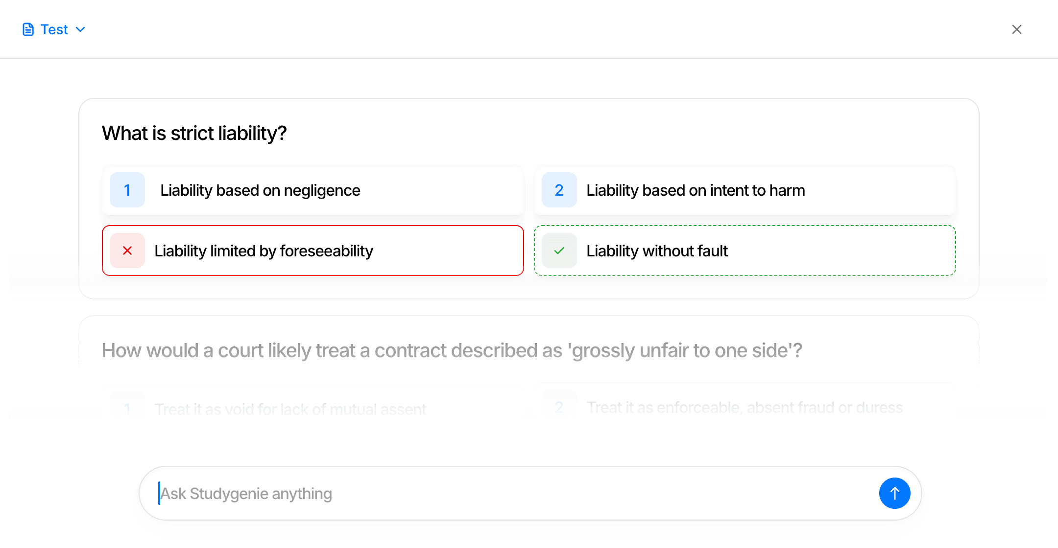 Studygenie's AI Test Maker being used with an AI tutor