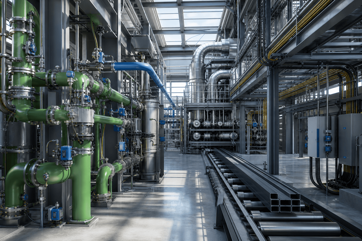 Illustrative concept of connected hydrogen, power, heat and steel interfaces