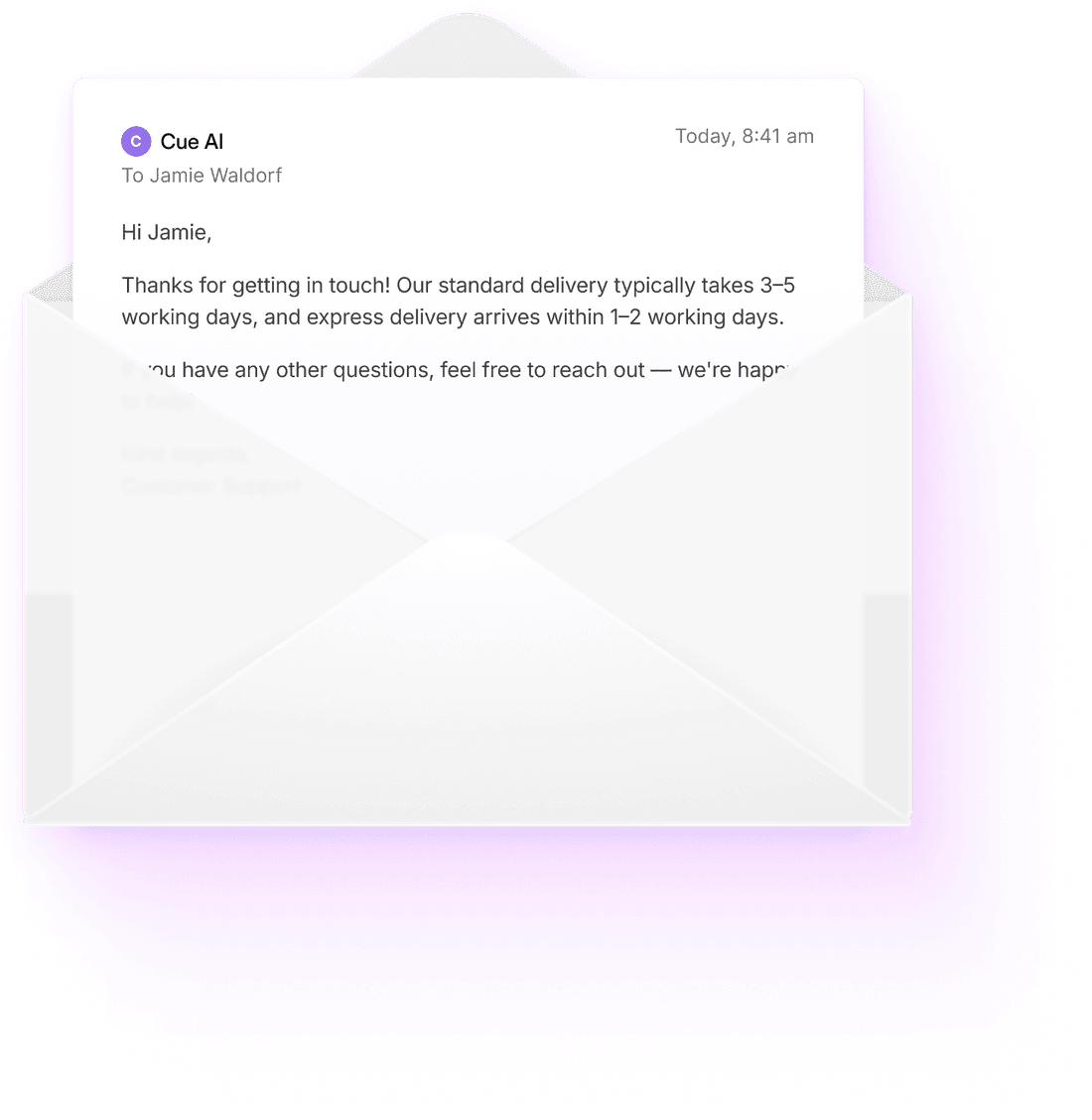 An email message emerging from an open envelope, representing a service enquiry sitting unanswered in a shared mailbox