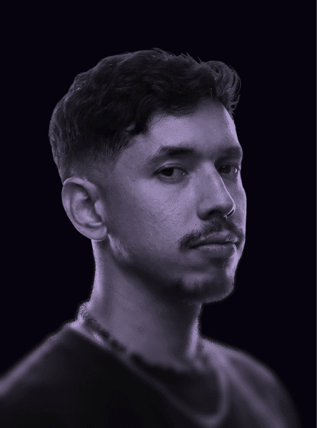 Professional portrait of person on a modern purple gradient background, business headshot for digital branding and team profile.