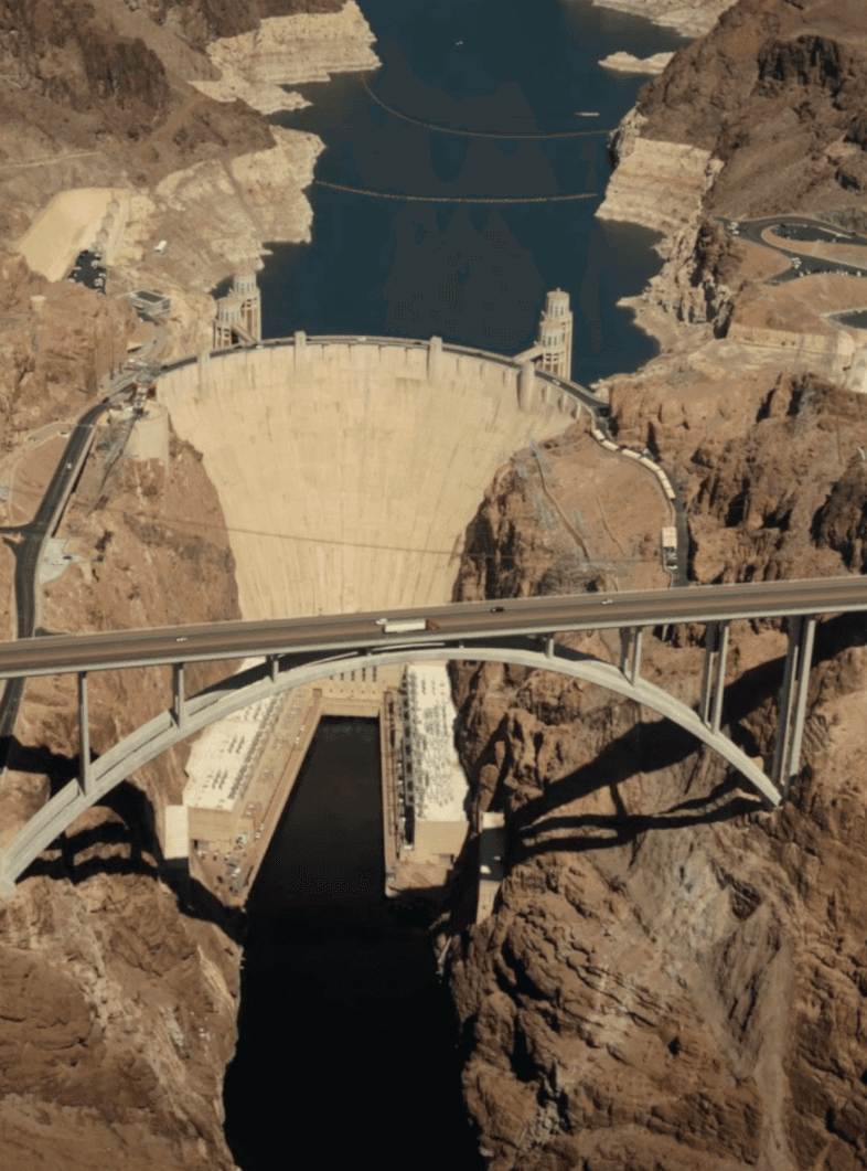 Aerial photo of a dam and a bridge