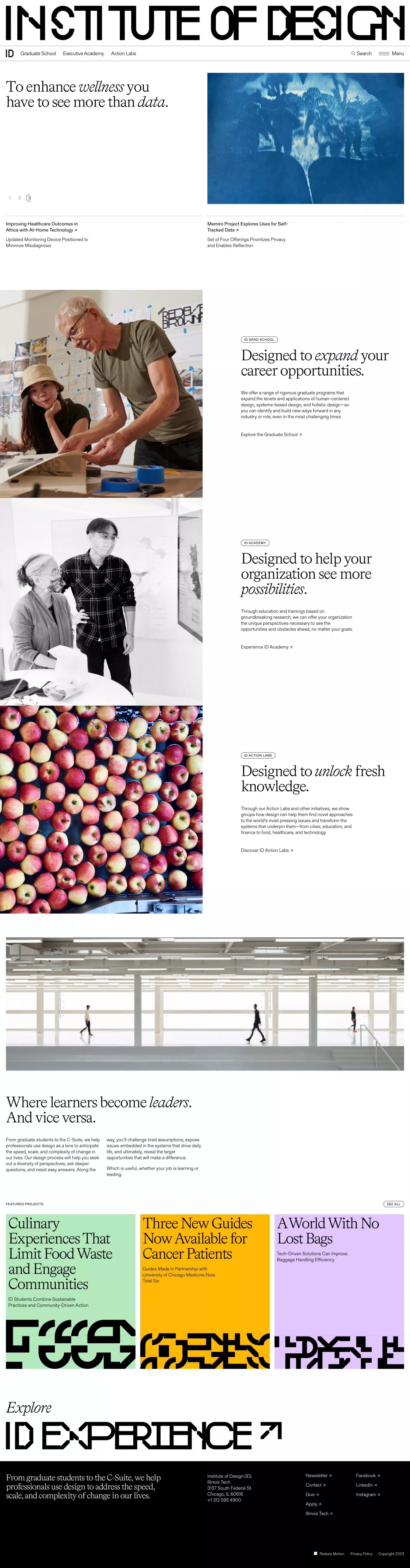 Institute of Design (ID) at Illinois Tec other page screenshot showcasing Event and Design design