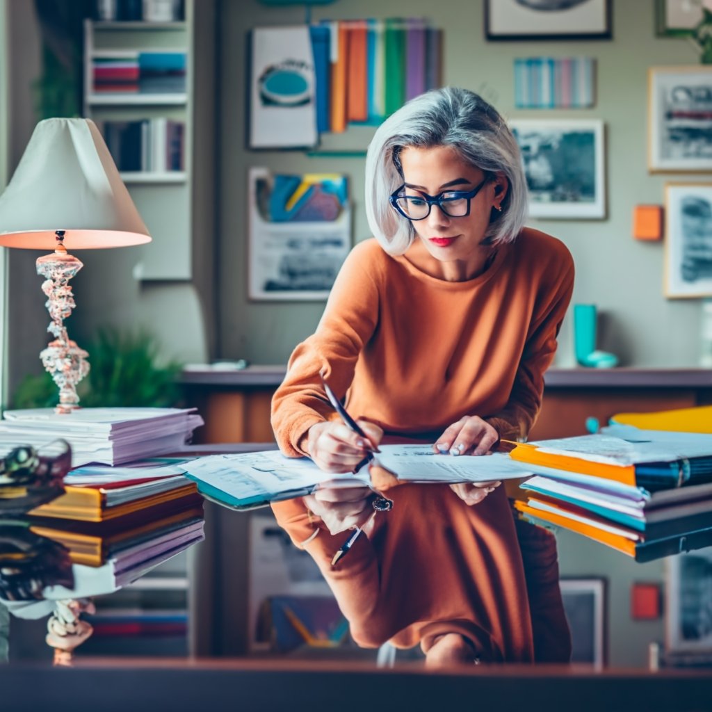 A person organizing a stack of documents, symbolizing the preparation for the EB2 Visa application.
