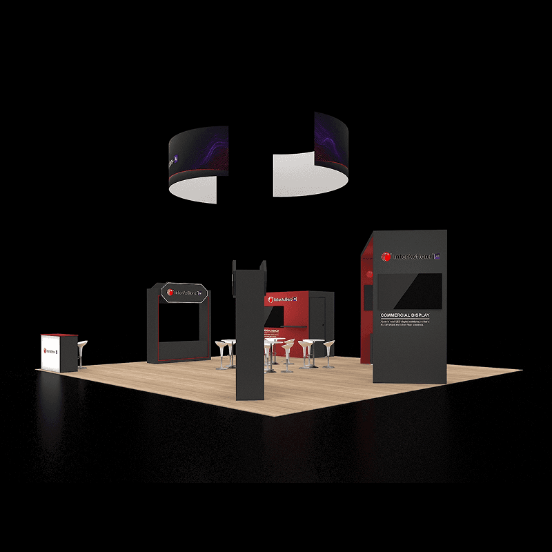 30x30 product showcase booth with lead capture and customer consultation space