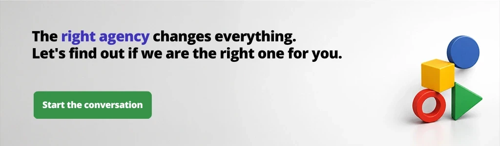 Creative branding agency CTA banner with message about finding the right agency for business growth