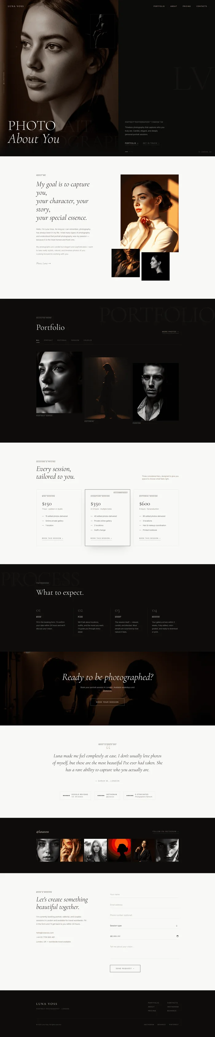 Full page of an AI-generated candle shop website with dark hero, scent families, bestsellers, handmade process, gift sets and workshop