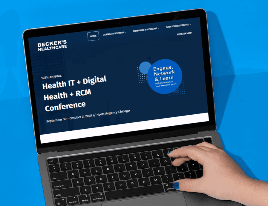 Becker's Healthcare 2025 conference website hero shown on a laptop