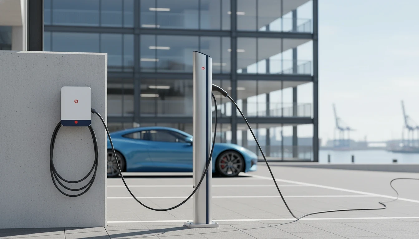 Moderne Ladeinfrastruktur mit Wallbox und Ladesäule für E-Mobilität am Gewerbestandort