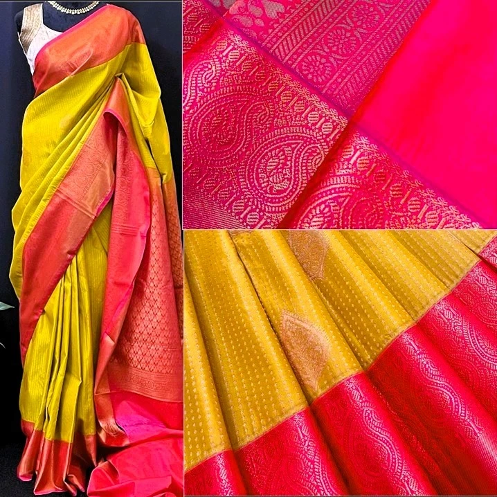 Golden Yellow Semi Kanchivaram Art Silk Saree