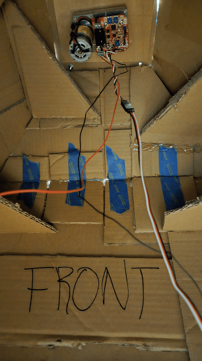 Inside of the lower body where the waist motor is attached.
