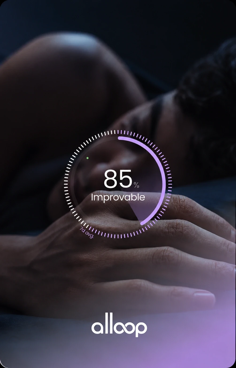 Sleeping person with an Alloop sleep score of 85 percent