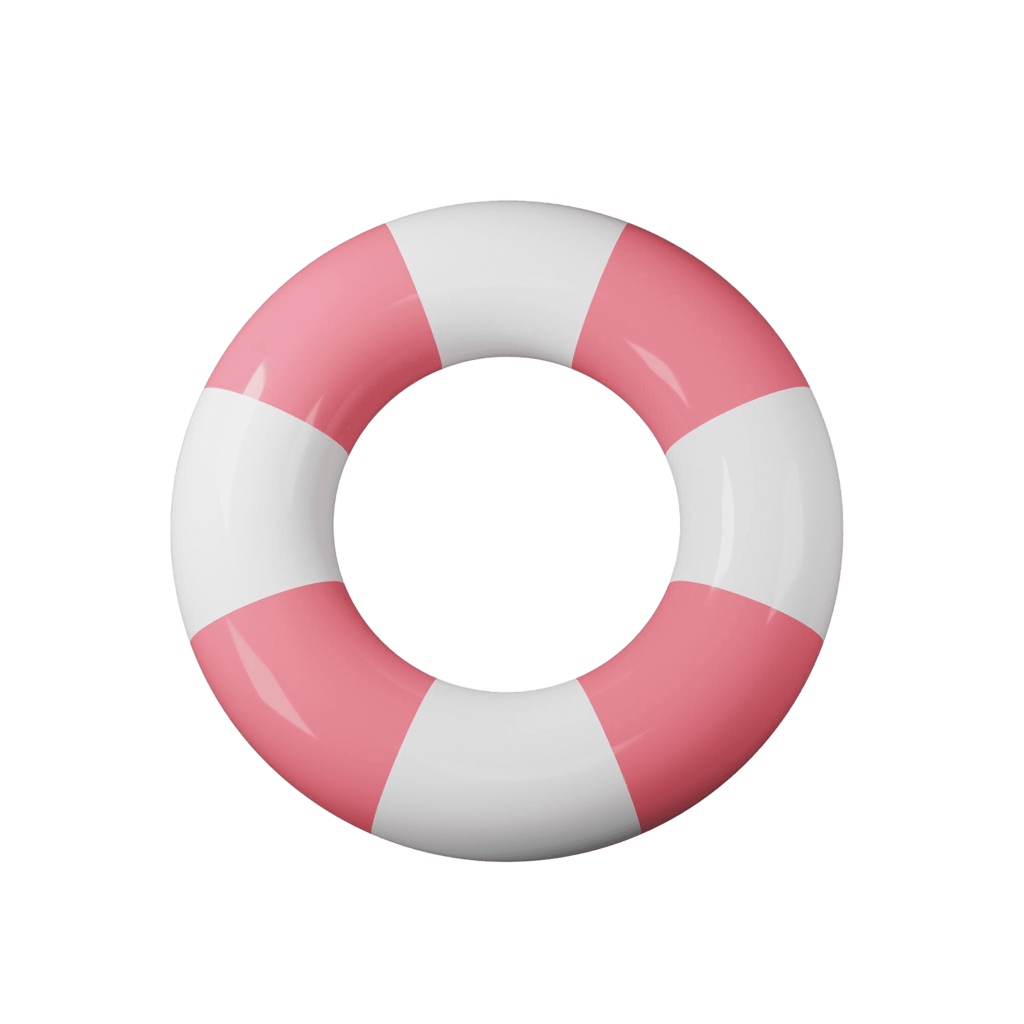 3D illustration of a pink and white lifebuoy on a soft pink background.