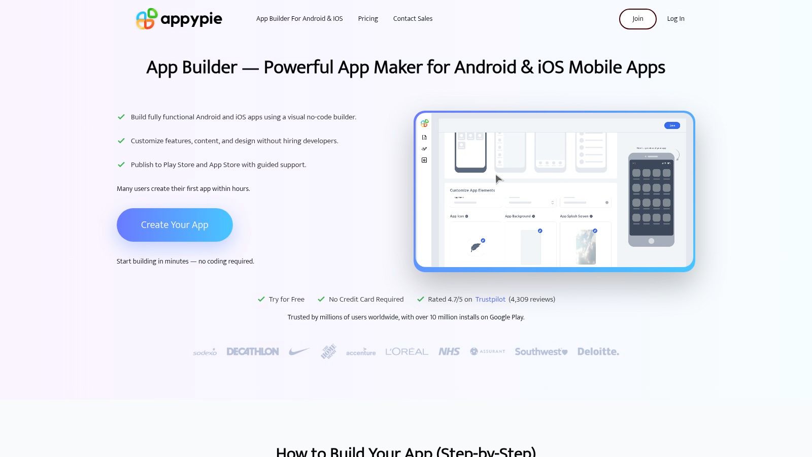 Appy Pie template-based app builder for small businesses on iOS and Android