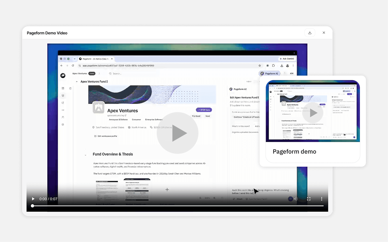Build, Audit & Run Your Data Room With Pageform AI Agent