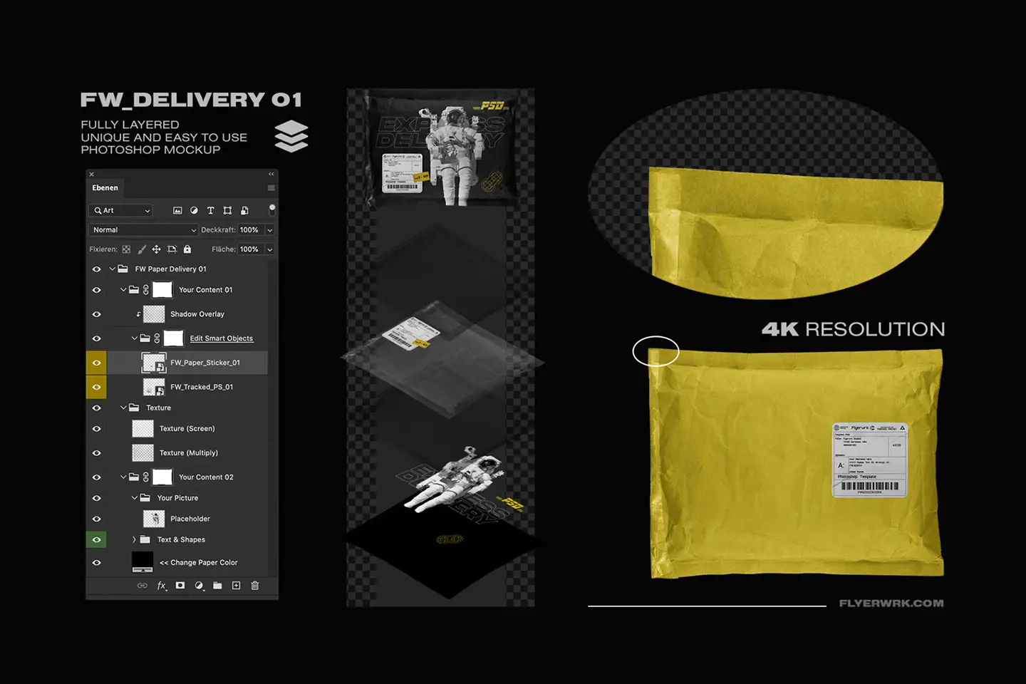 Paper mailing bag mockups Photoshop layered file with editable smart object design