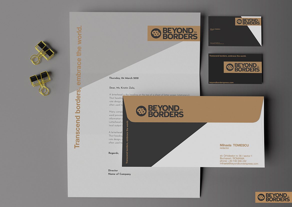 Beyond Borders, stationery branding system