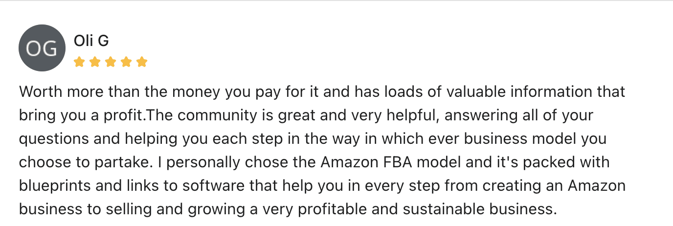 Amazon FBA mentoring positive reviews