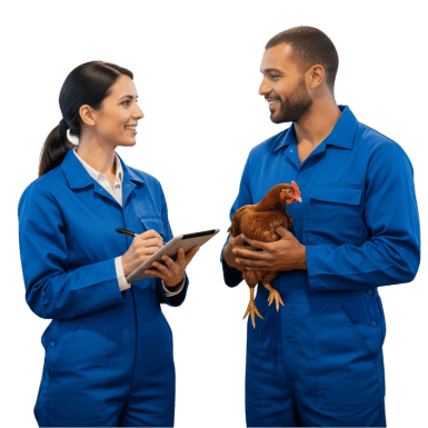 Champrix advisor with a poultry farmer
