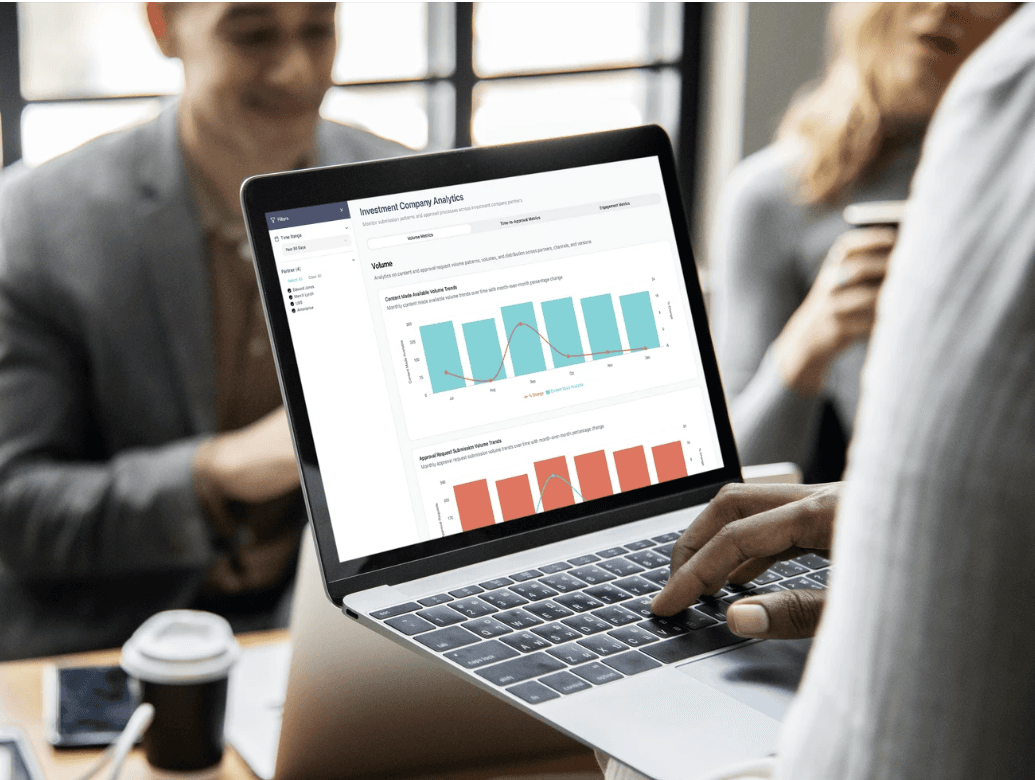 laptop showing charts and graphs of an AI application for Finance