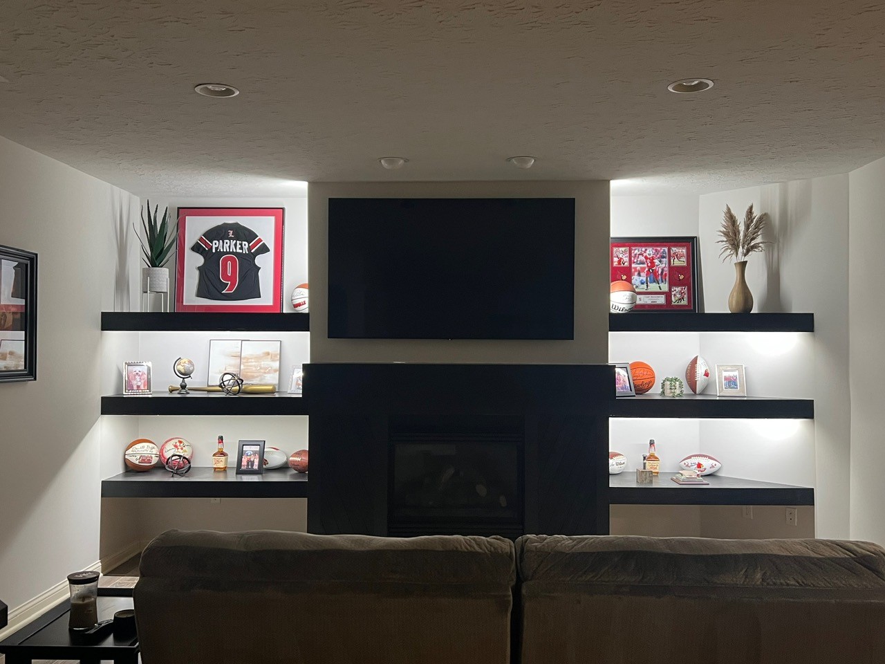 Backlit wall in living room