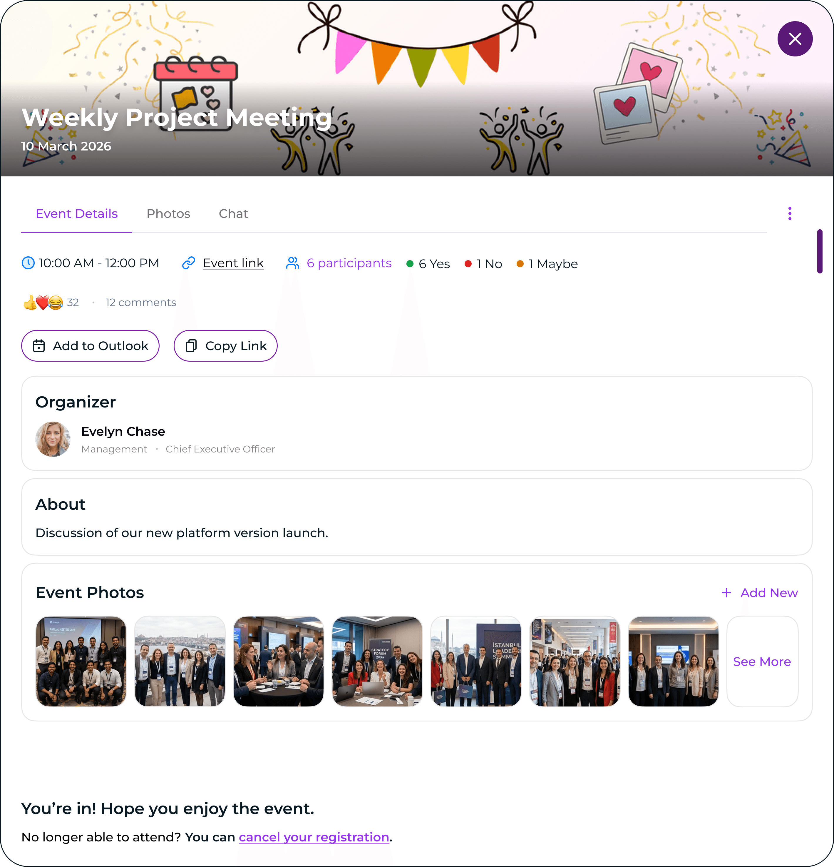 LoopB Events module for scheduling and managing company-wide activities
