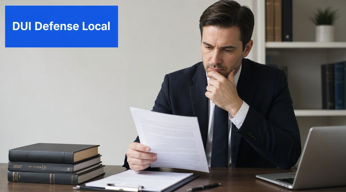 A professional attorney sitting at his desk reviewing legal documents in a law office.