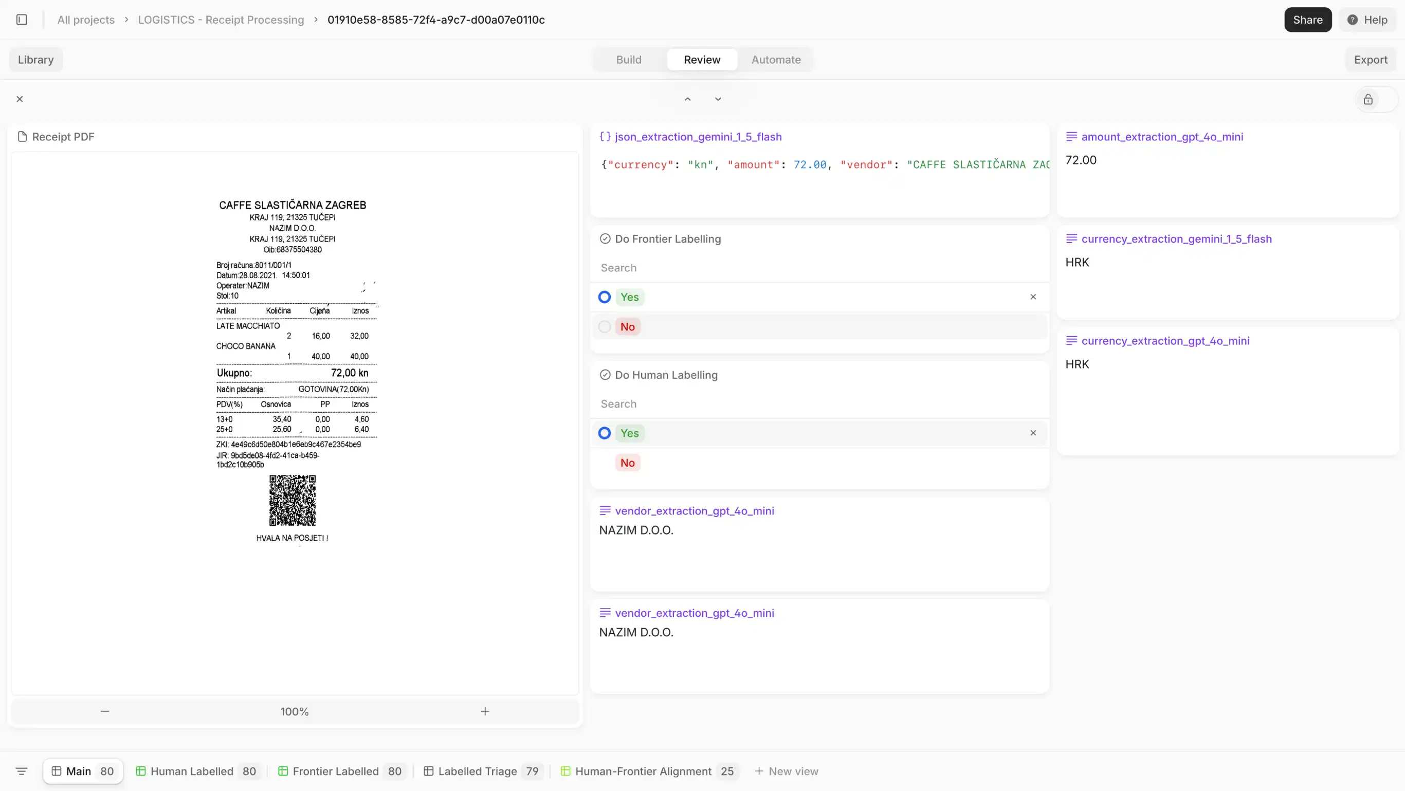 Receipt processing in V7 Go