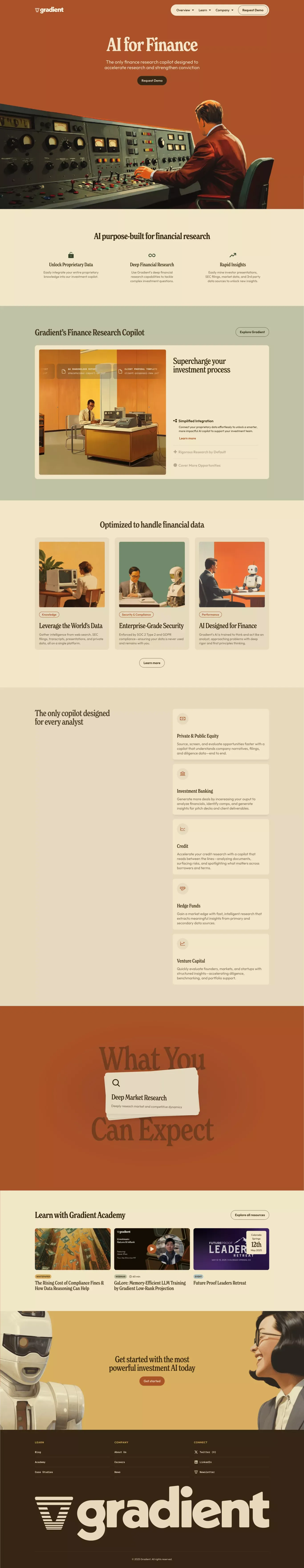 Gradient: AI for Investors landing page screenshot showcasing AI and Finance design