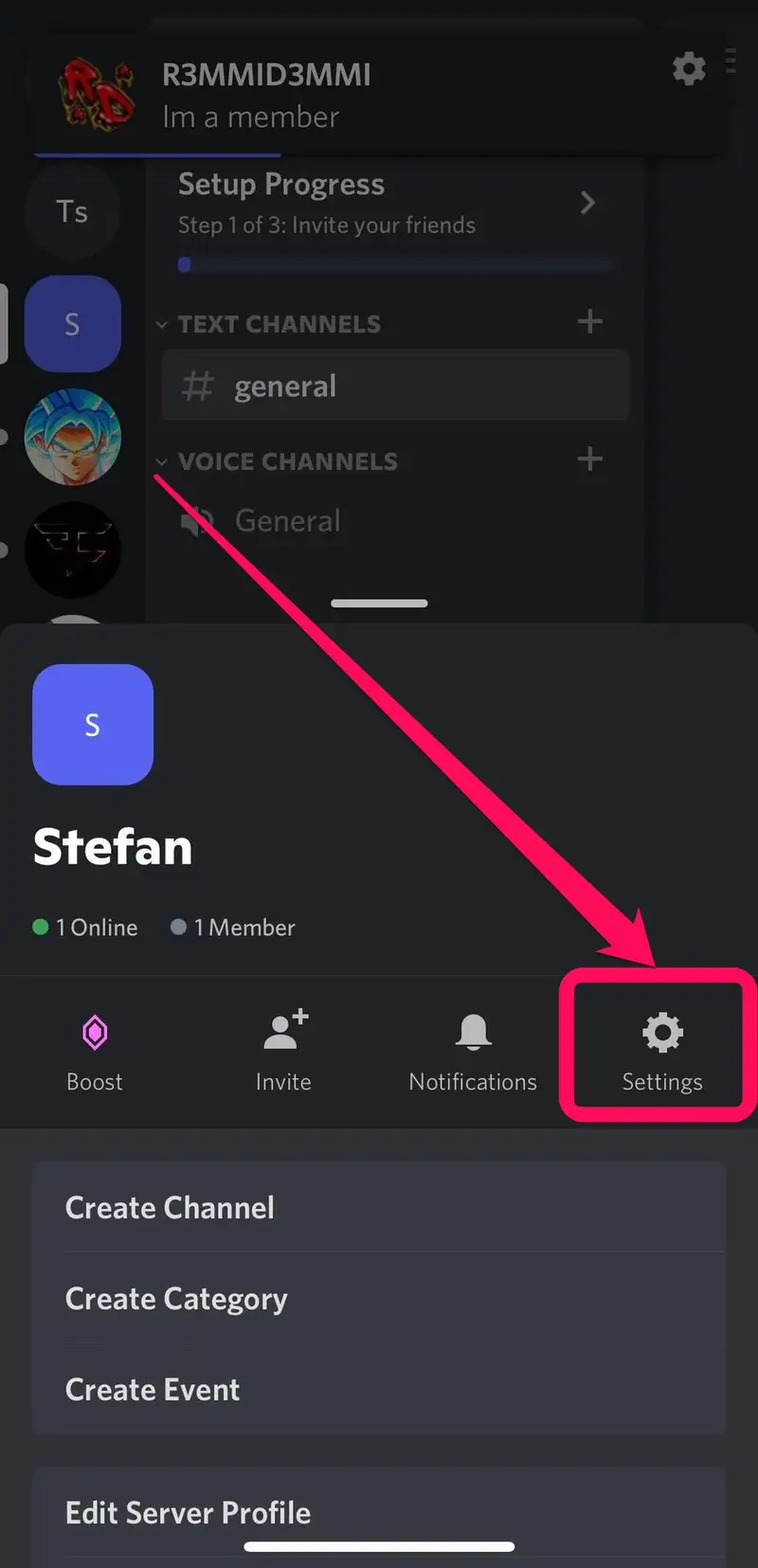 mobile discord server settings