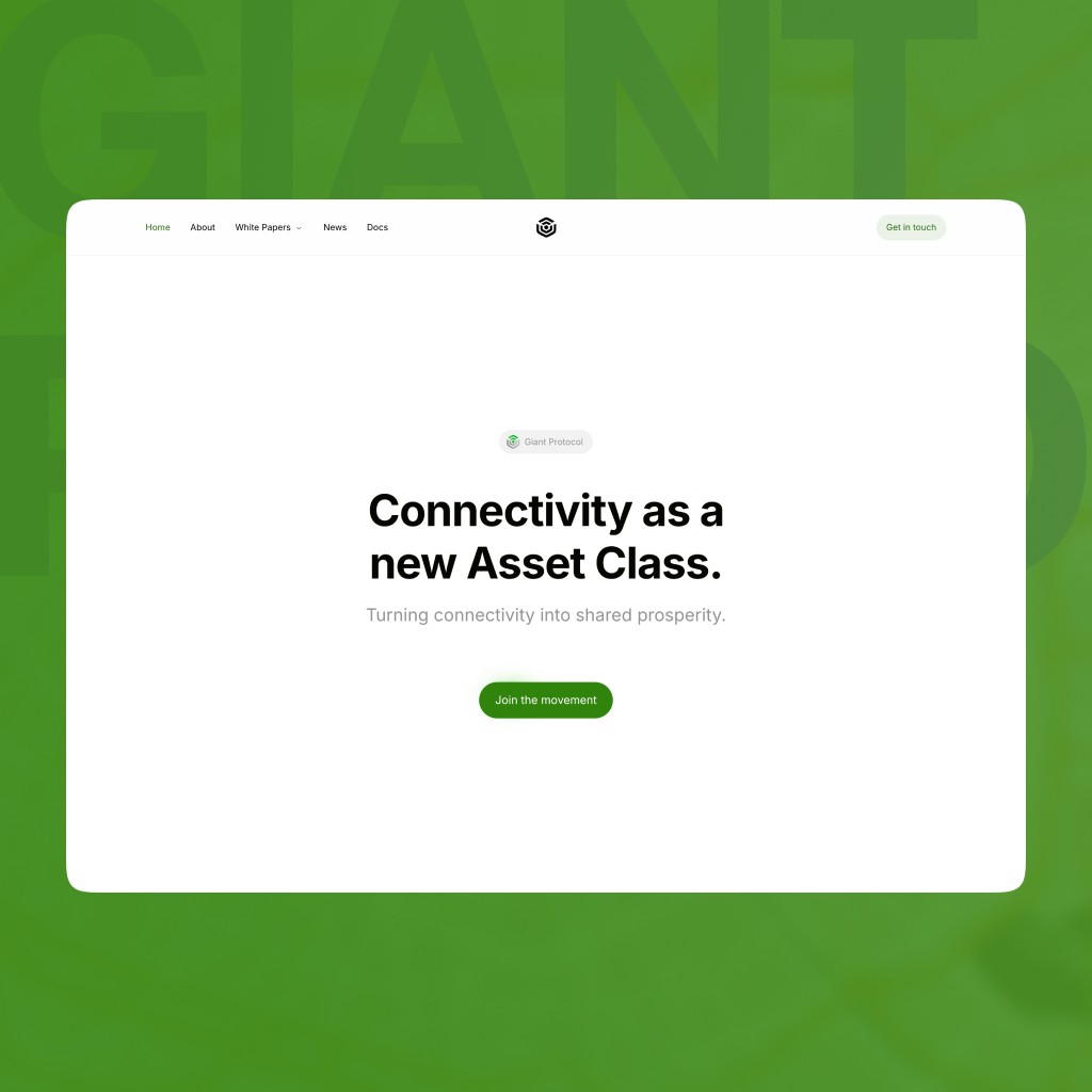 Giant Protocol website hero presenting connectivity as a new asset class
