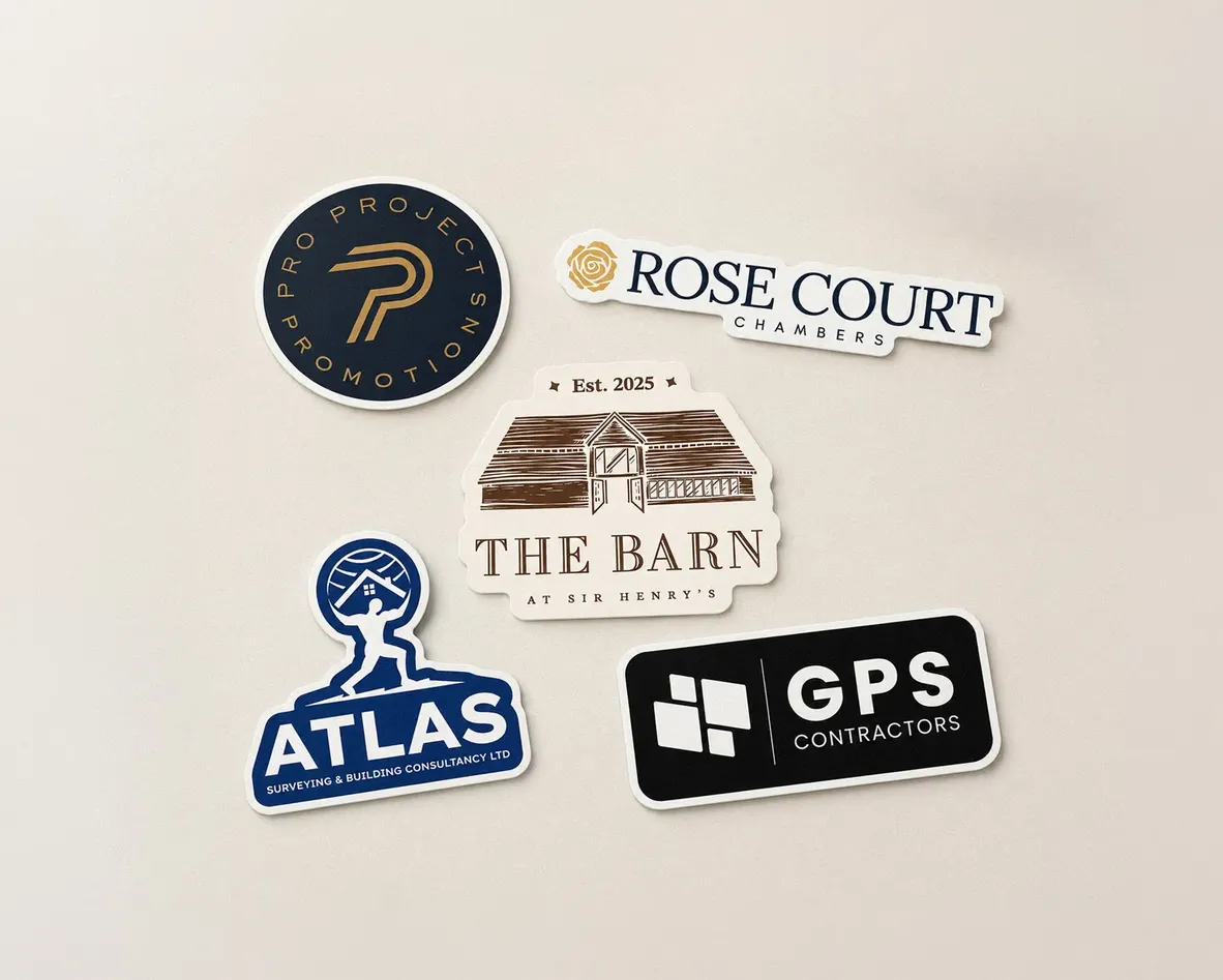 Stickers: PRO PROJECTS, Rose Court, The Barn, Atlas, GPS