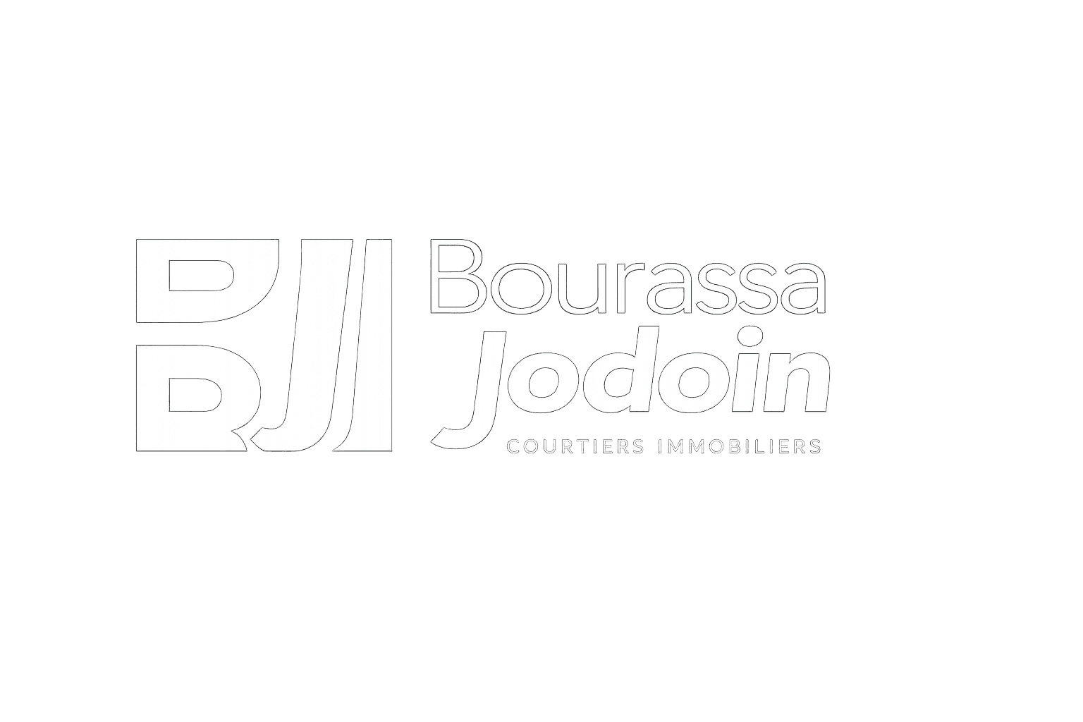 Logo blanc Bourassa Jodoin – courtiers immobiliers résidentiels et commerciaux au Québec