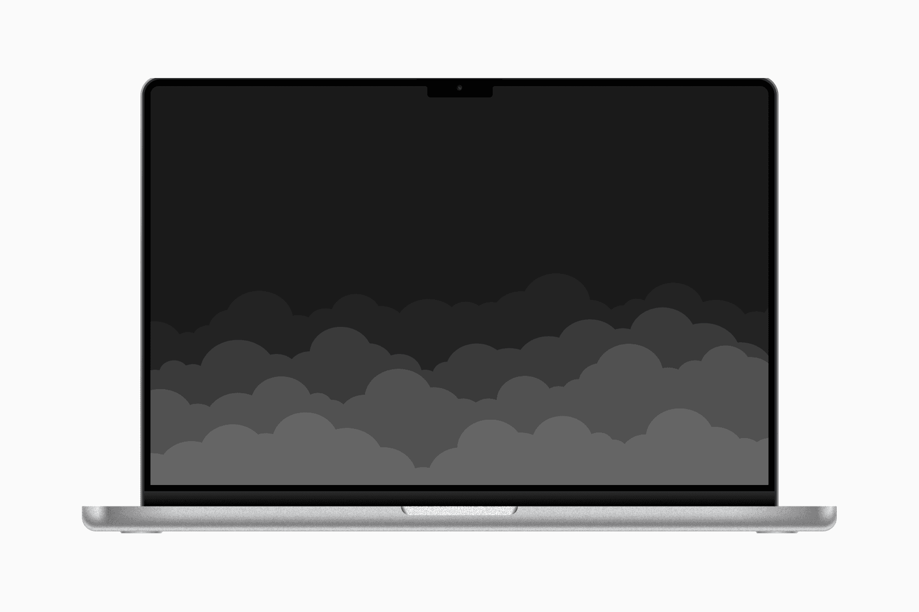 MacBook displaying a dark cloud wallpaper