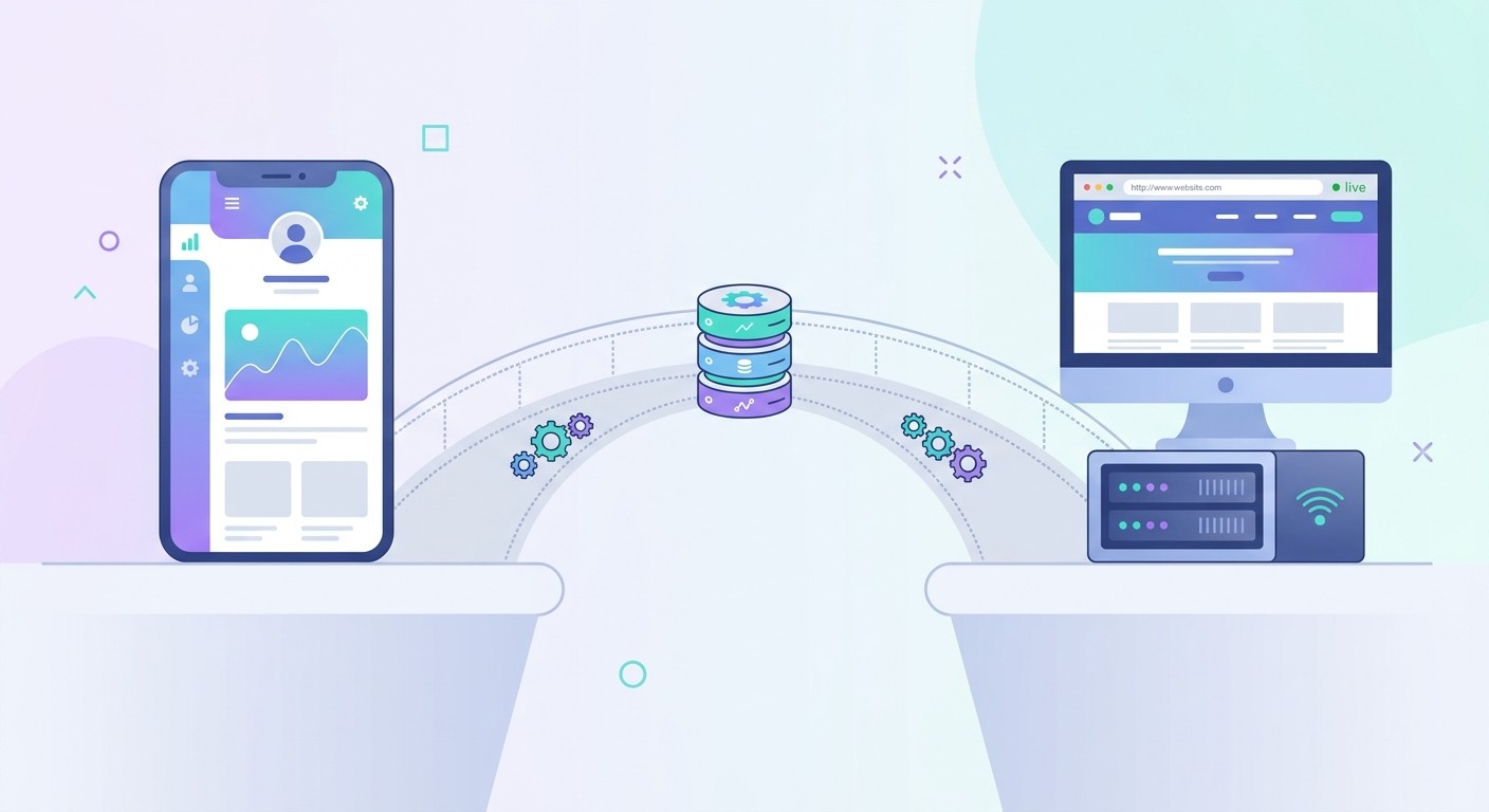 Diagram of the build-and-deploy gap between a finished app and a live web app with a database