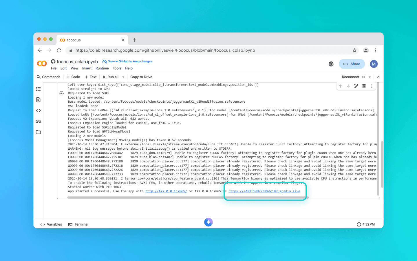 Wait until the installation is completed, then click the public URL