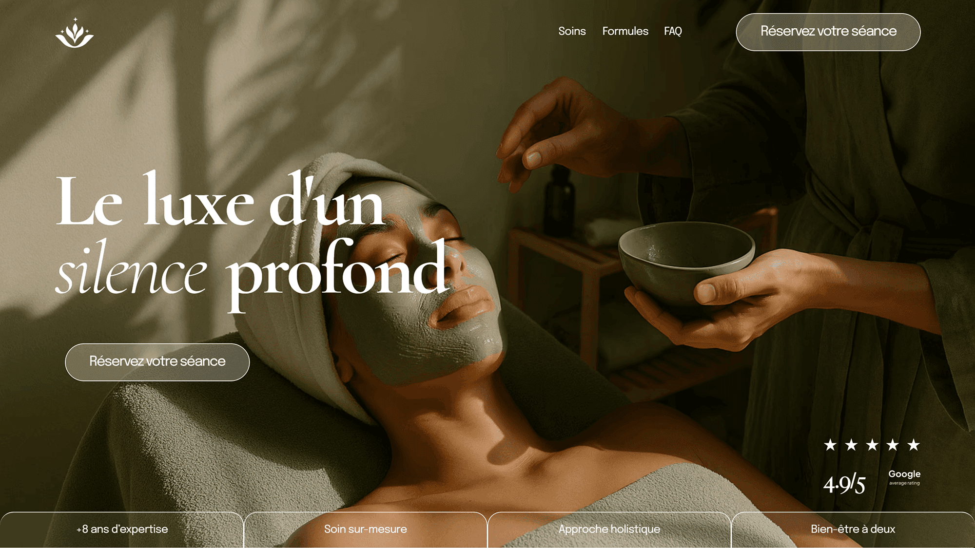 Homepage hero for a luxury spa website designed to create an immersive and calming booking experience