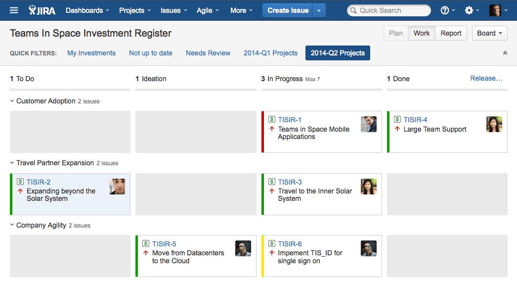 JIRA Kanban board with tasks grouped into "To Do," "In Progress," and "Done."