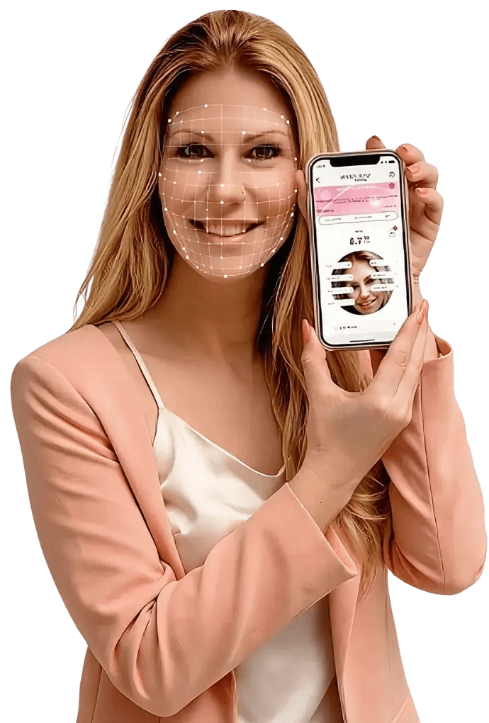 Mari Morales usando o Skin Analyzer Mary Kay pelo celular para análise de pele online