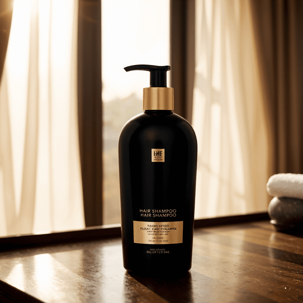 product photography of bottle of hair shampoo