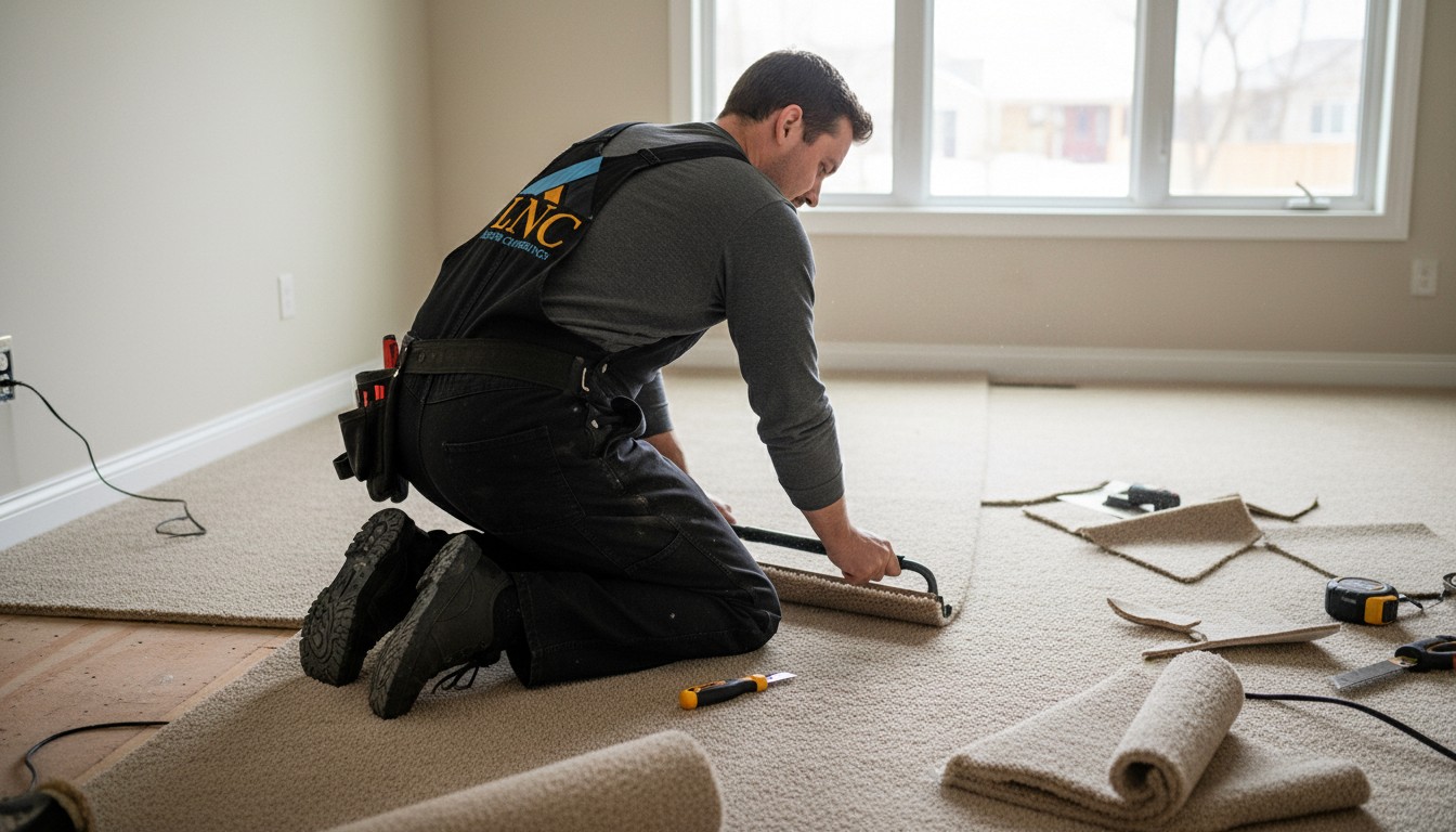Man fitting flooring