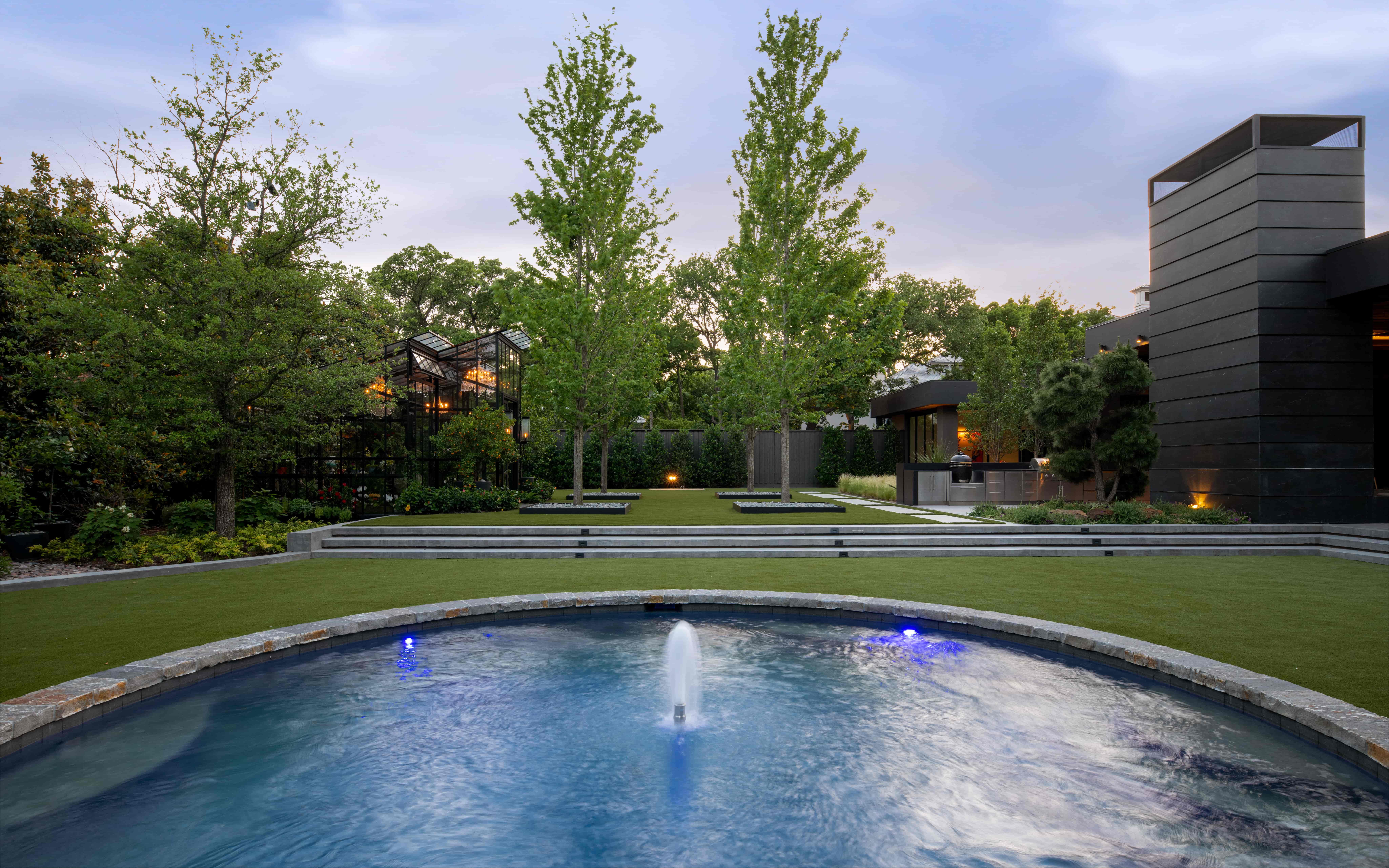 Luxury landscape design on a Preston Hollow TX estate by Blount Designs