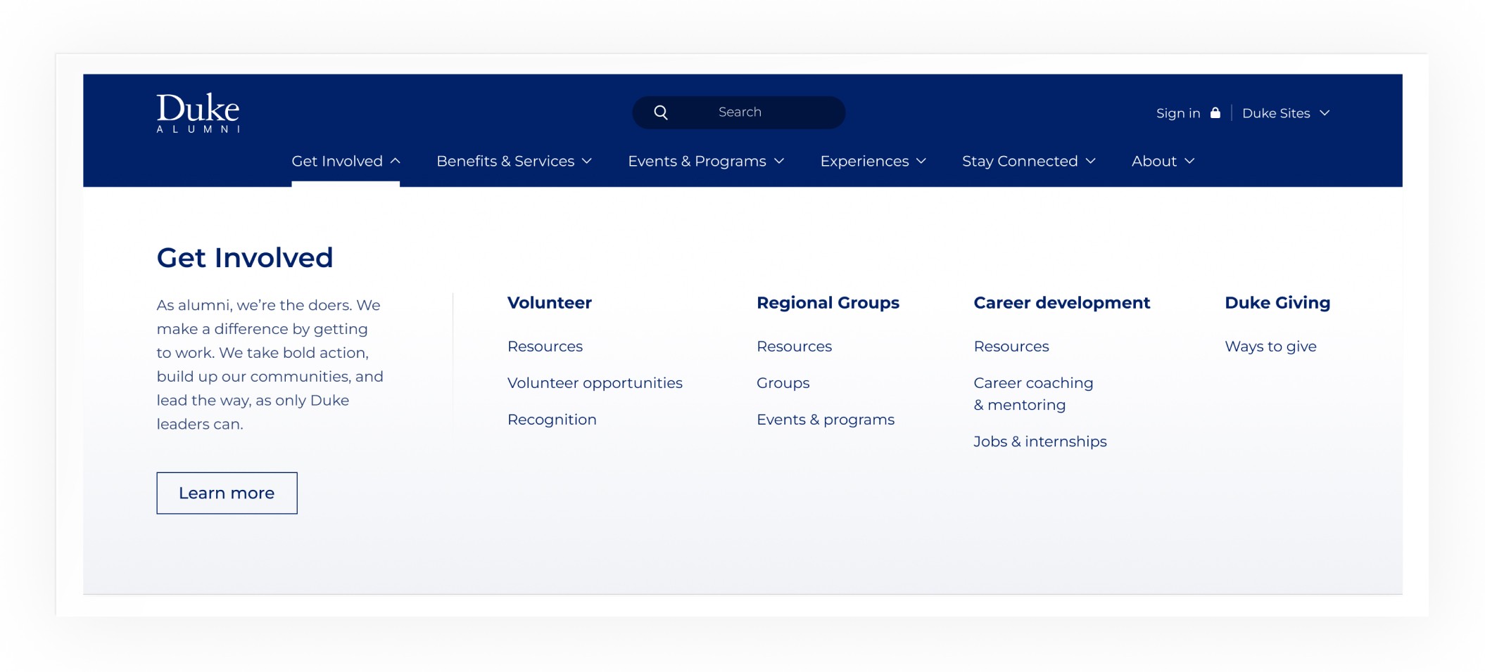 Duke Main Nav Screenshot