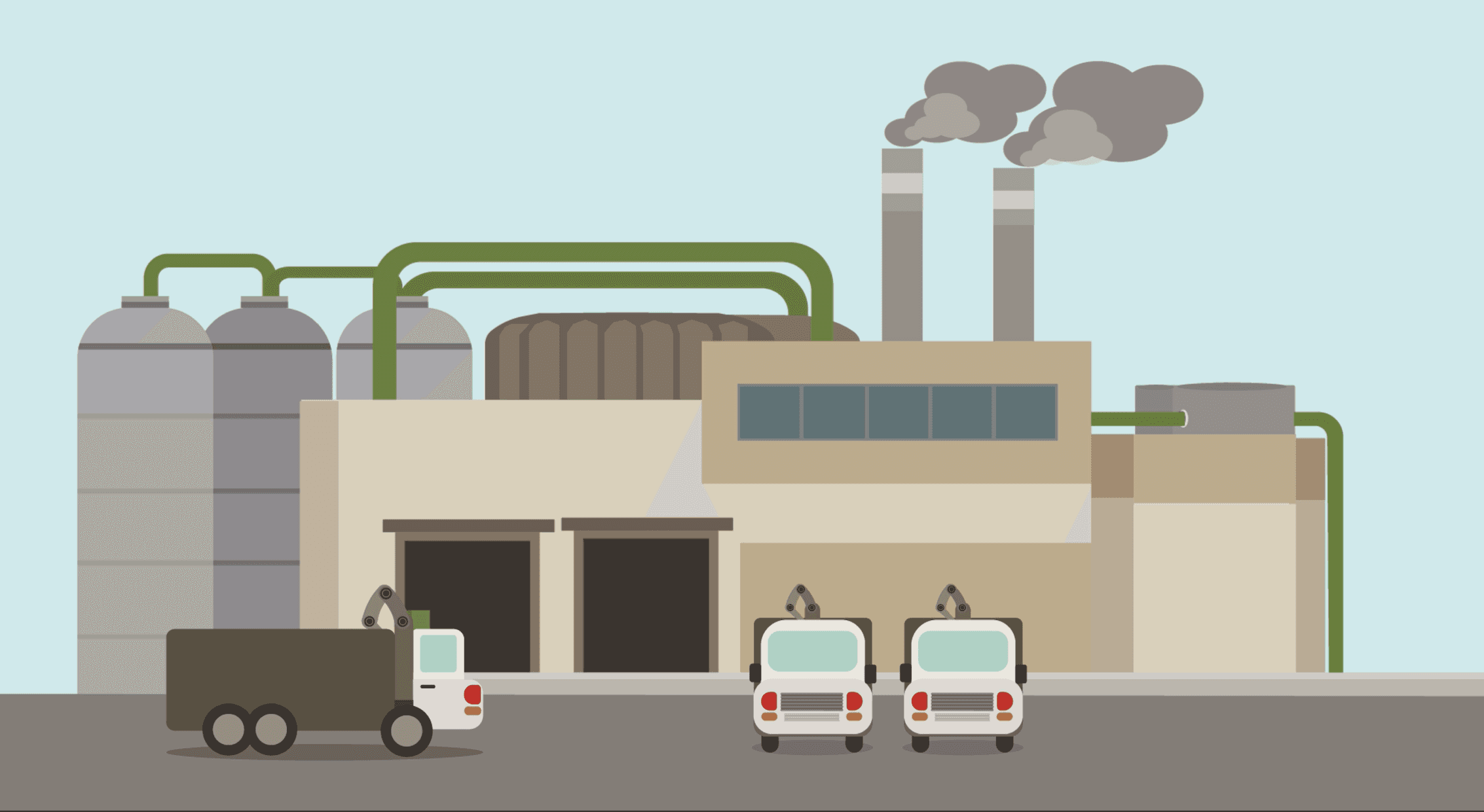 Parking lot  with parked trucks of a waste facility 