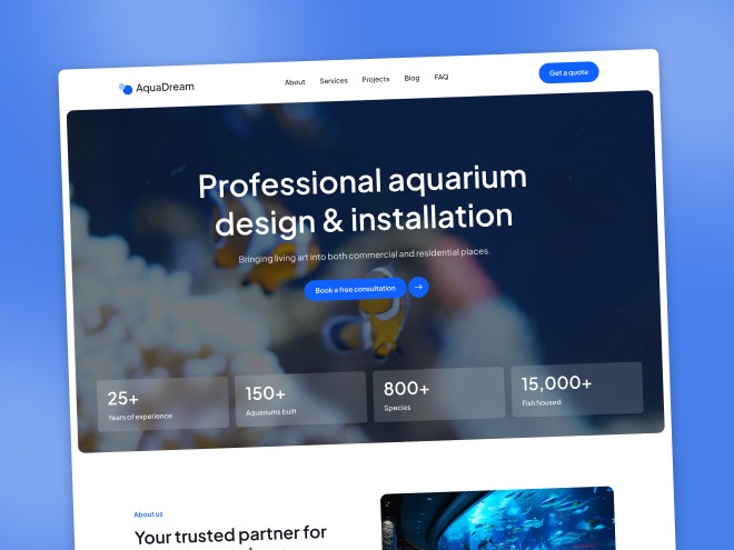 Aquarium website hero section design