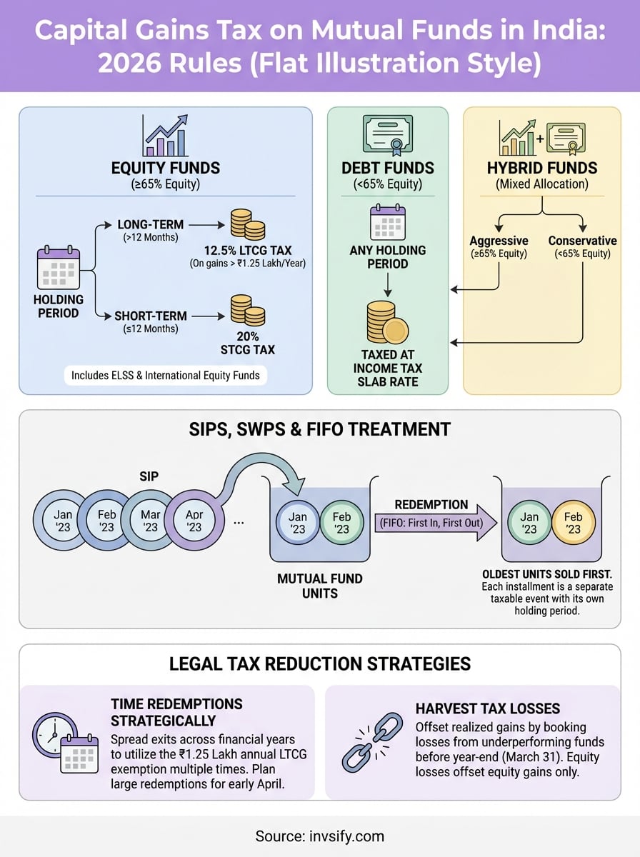 capital gains tax on mutual funds in india infographic