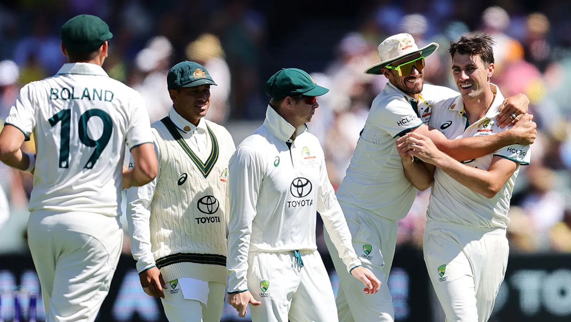 Pat Cummins celebrating wicket