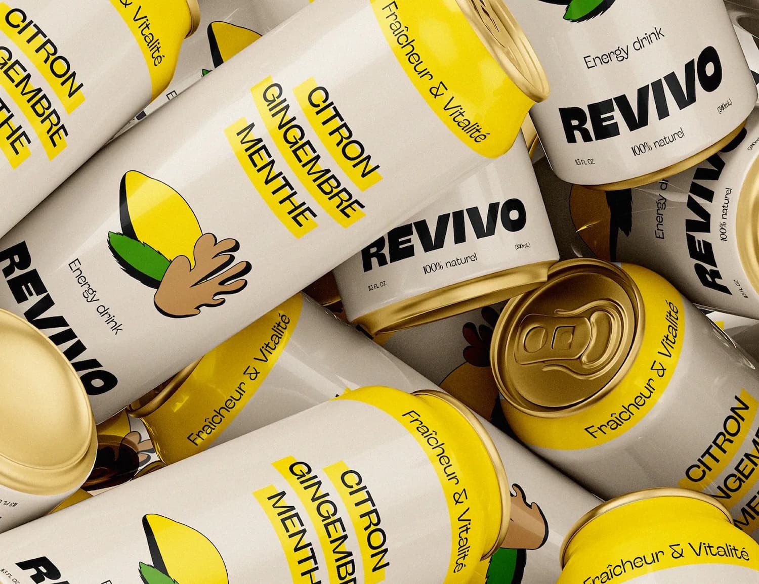 projet Revivo packaging branding canette boisson énergisante