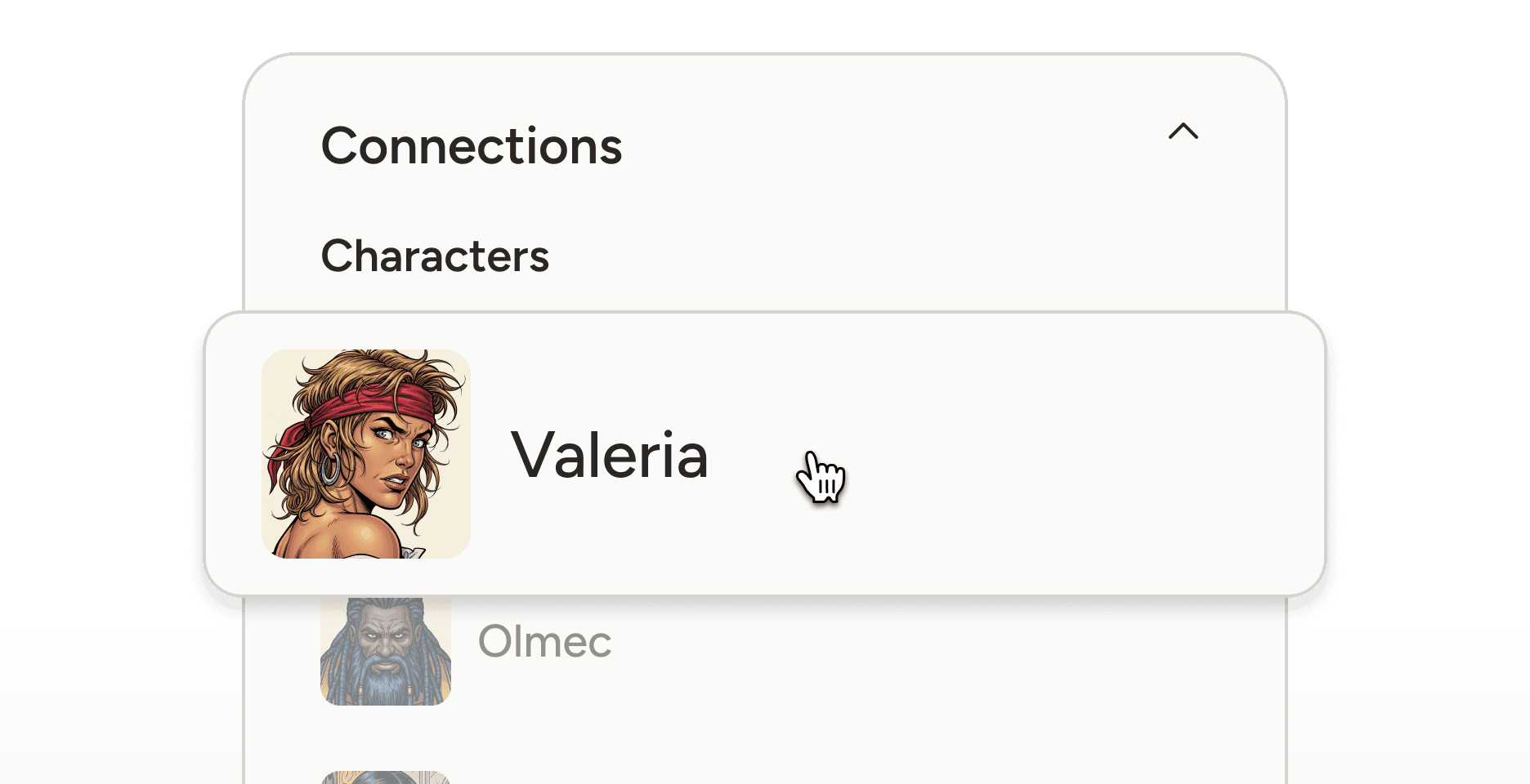 Screenshot of a list of relationships for a compendium item in Mythril