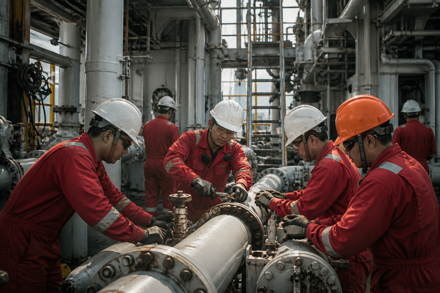 Team of engineers planning and executing industrial project